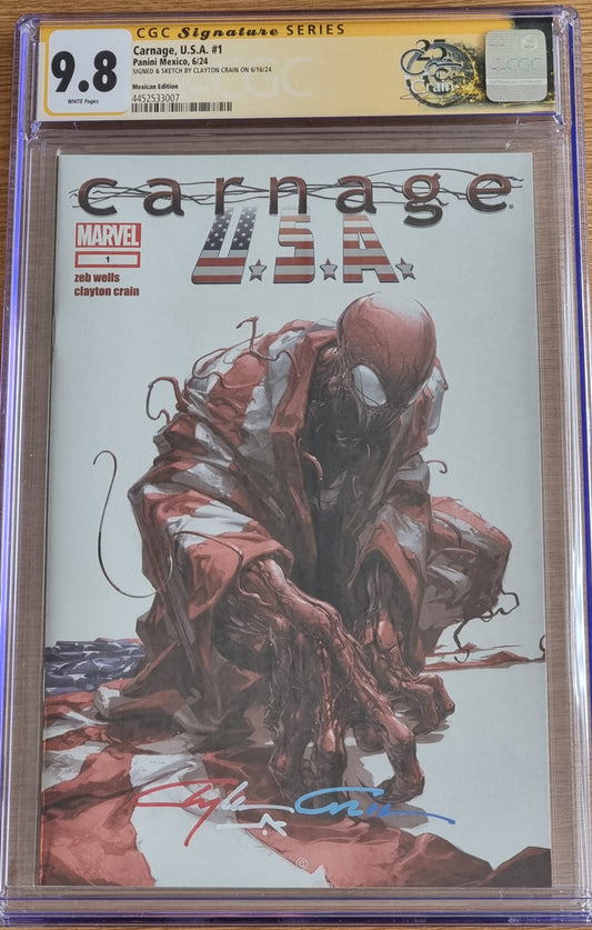 CARNAGE USA #1 CLAYTON CRAIN LA MOLE FOIL VARIANT LIMITED TO 700 COPIES WITH COA CGC SS 9.8 PATRIOTIC INFINITY SIGNED