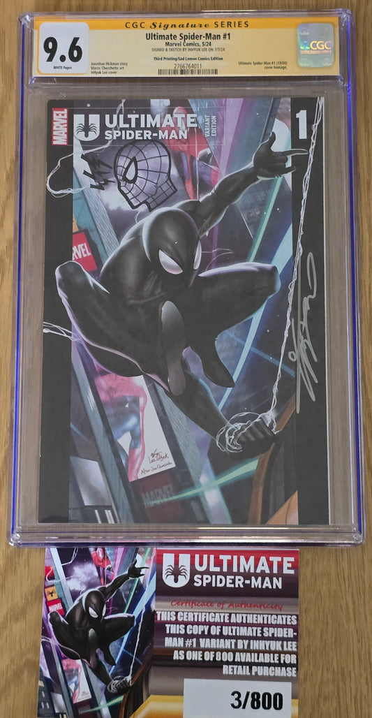 ULTIMATE SPIDER-MAN #1 INHYUK LEE HOMAGE BLACK SUIT VARIANT LIMITED TO 800 COPIES WITH NUMBERED COA CGC REMARK 9.6 3/800