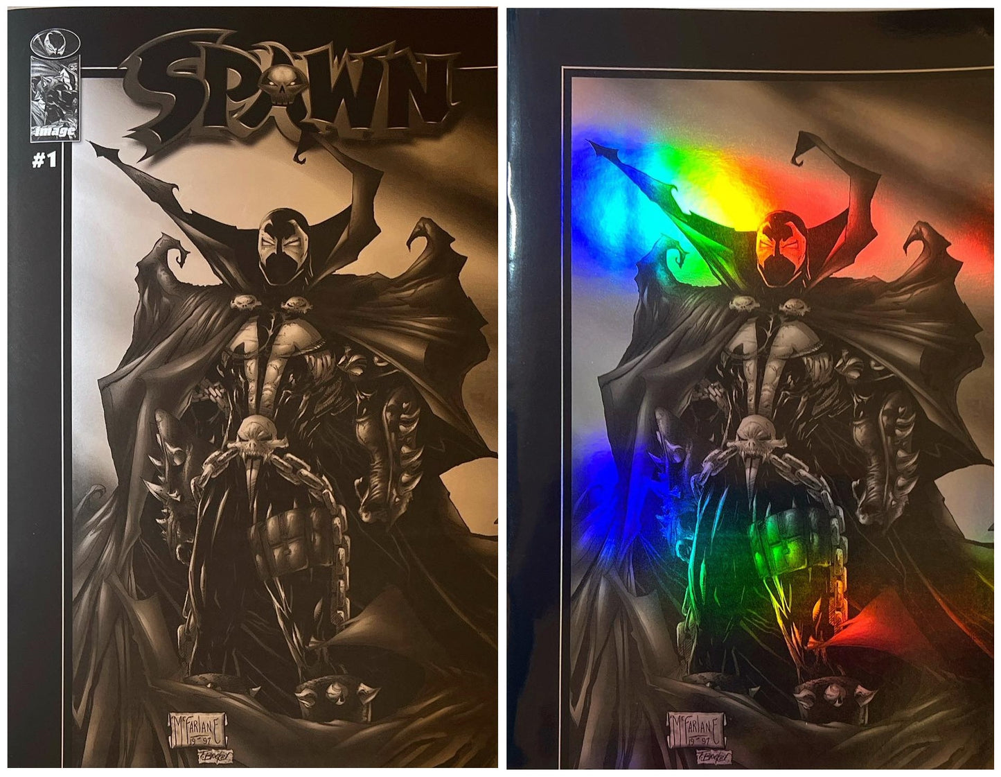 SPAWN #1 BLACK & WHITE TODD MCFARLANE TRADE FOIL/VIRGIN HOLOFOIL VARIANT SET LIMITED TO 500 SETS